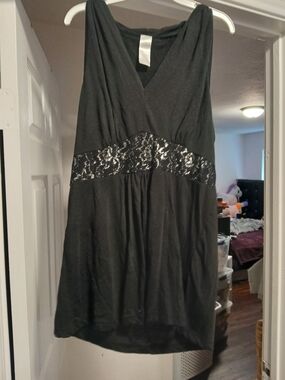 Black Lace-Accent V-Neck Women's Dress